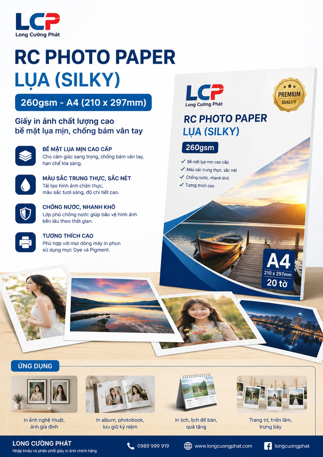Giấy in ảnh cao cấp  RC Photo paper Lụa khổ A4,định lượng 260gsm