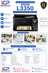 Máy in Epson ecotank L3350, In scan copy màu - Kết nối Wifi